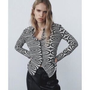 Zara Psychedelic Geometric Y2K Inspired Collared Button-Down Shirt Sz Sm Hippie